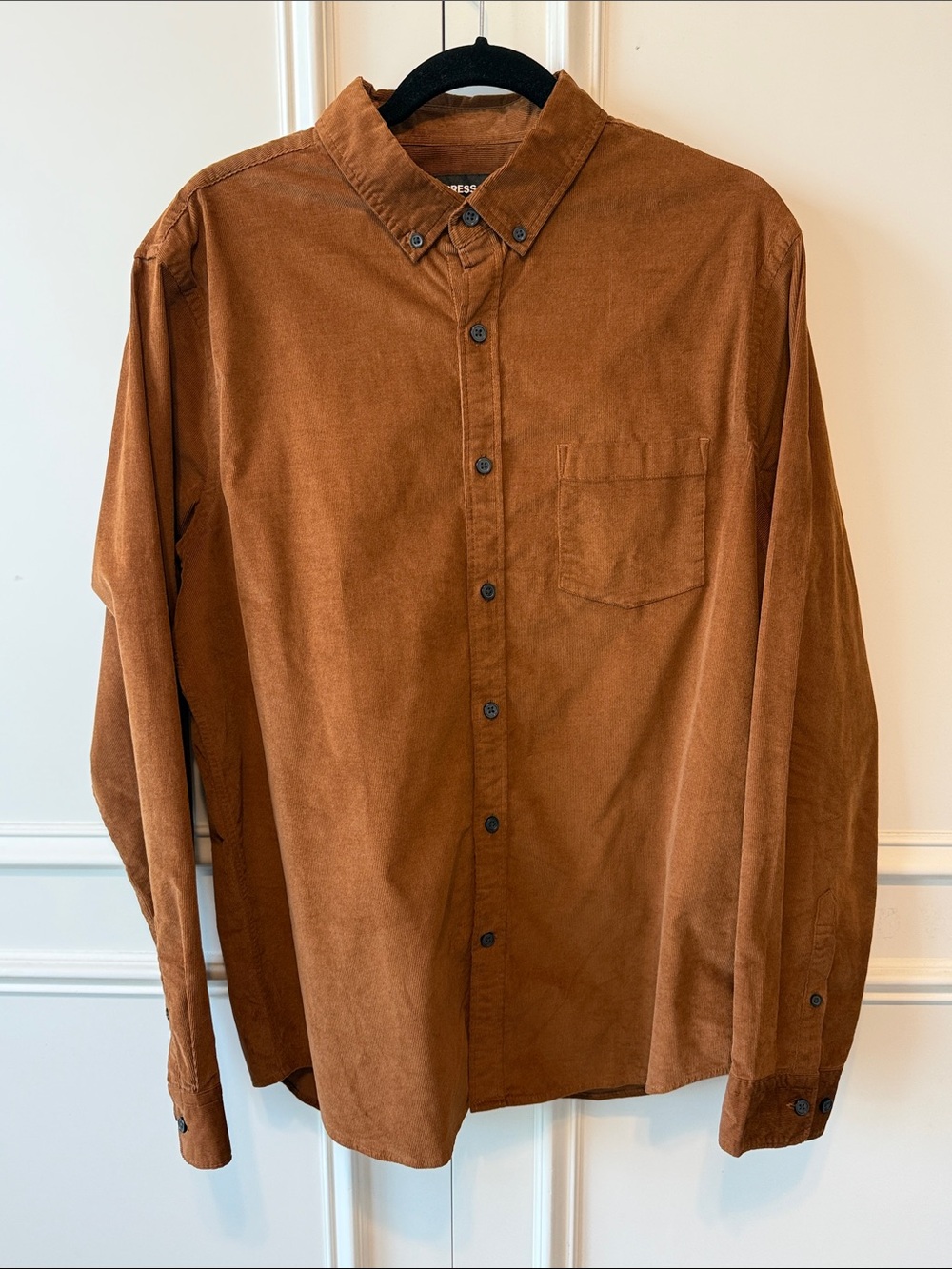 Express Men's Corduroy Button-Down Shirt in Rust Brown
